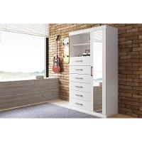 Cômoda de Quarto Marabá 1.6 c/ 1 Porta 2 Nichos e 6 Gavetas c/ Espelho Branco - Santos Andirá - 1