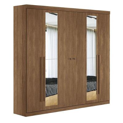 Guarda Roupa Casal Ripado 6 Portas Buriti Com Espelho Jatobá Acetinado - Santos Andirá