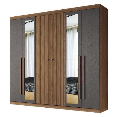 Guarda Roupa Casal Ripado 6 Portas Buriti Jatobá Grafite Acetinado Com Espelho - Santos Andirá