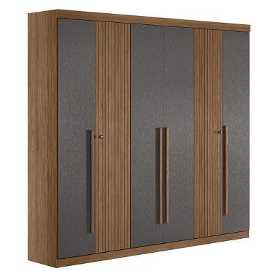 Guarda Roupa Casal Ripado 6 Portas Buriti Jatobá Grafite Acetinado - Santos Andirá