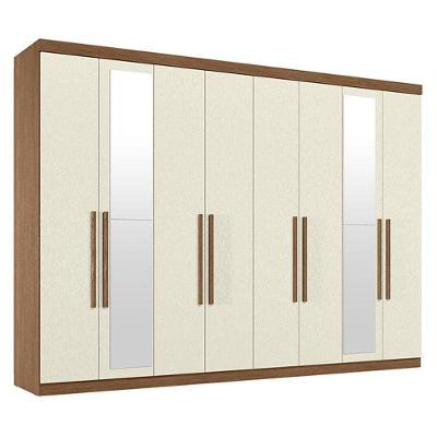 Guarda Roupa Casal 8 Portas 4 Gavetas Master New Com Espelho Jatobá Areia Acetinado - Santos Andirá