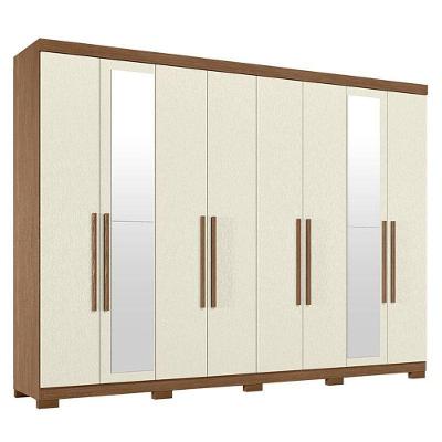 Guarda Roupa Casal 8 Portas 4 Gavetas Master New Com Espelho E Pés Jatobá Areia Acetinado - Santos Andirá