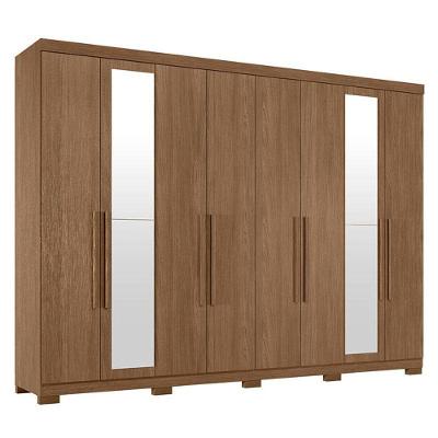 Guarda Roupa Casal 8 Portas 4 Gavetas Master New Com Espelho E Pés Jatobá Acetinado - Santos Andirá