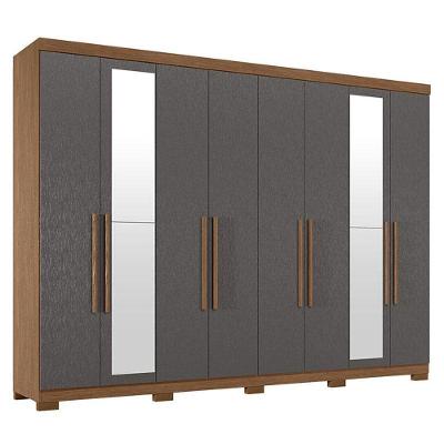 Guarda Roupa Casal 8 Portas 4 Gavetas Master New Com Espelho E Pés Jatobá Grafite Acetinado - Santos Andirá