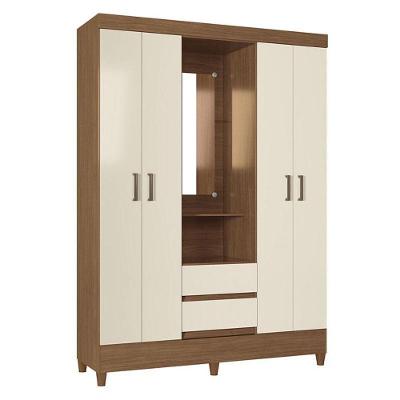 Guarda Roupa Solteiro 4 Portas Com Pés Capelinha Fit Jequitibá Off Acetinado - Santos Andirá