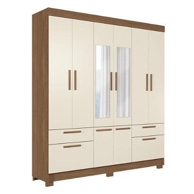 Guarda Roupa Casal 8 Portas Curitiba Com Espelho Jatobá Areia - Santos Andirá