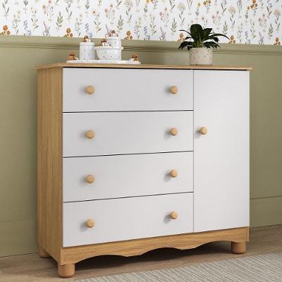 Cômoda Infantil 95cm 1 Porta E 4 Gavetas Dengo Multimóveis Mp4439 Madeirado/branco Madeirado/branco