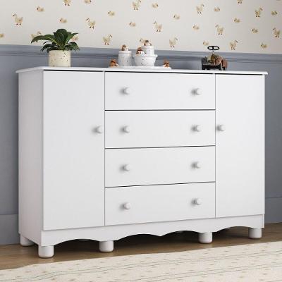 Cômoda Infantil 125cm 2 Portas E 4 Gavetas Dengo Multimóveis Mp4440 Branco Branco
