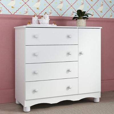 Cômoda Infantil 95cm 1 Porta E 4 Gavetas Dengo Multimóveis Mp4439 Branco Branco