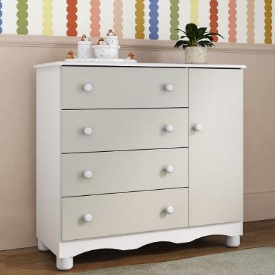 Cômoda Infantil 95cm 1 Porta E 4 Gavetas Dengo Multimóveis Mp4439 Branco/off White Branco/off White