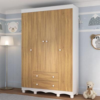 Guarda-roupa Infantil 122cm 4 Portas E 2 Gavetas Dengo Multimóveis Mp4438 Branco/madeirado Branco/madeirado