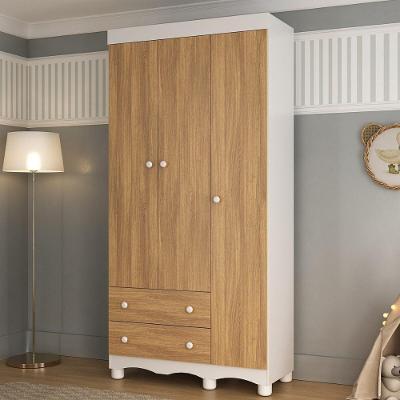 Guarda-roupa Infantil 92cm 3 Portas E 2 Gavetas Dengo Multimóveis Mp4437 Branco/madeirado Branco/madeirado