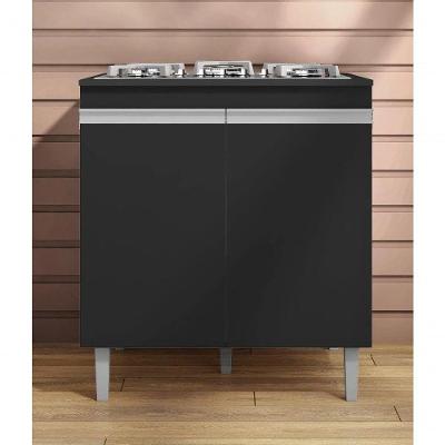 Balcão Cozinha Cooktop Andréia Com Tampo 2 Portas Preto - Ajl