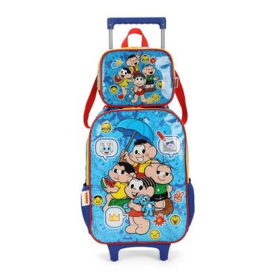 Kit Mochila Rodinhas Lancheira Turma Da Mônica Azul Luxcel