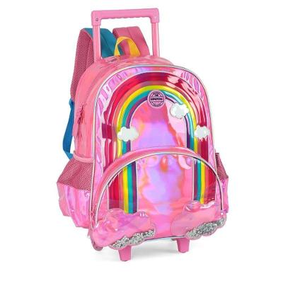 Mochila Rodinhas Alça Holográfica Up4you Arco íris Rosa Luxcel