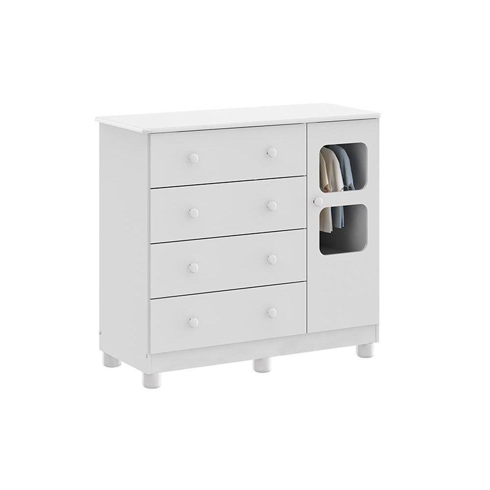 Cômoda de Quarto Uli c/ 1 Porta Cristal e 4 Gavetas Branco - Peroba - 1