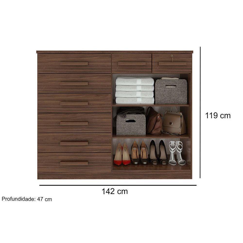 Cômoda de Quarto Toronto New c/ 2 Portas e 8 Gavetas Rovere/Amêndoa - Lopas - 2