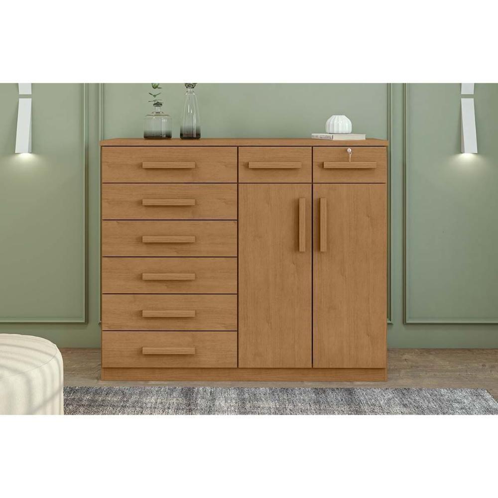 Cômoda de Quarto Toronto New c/ 2 Portas e 8 Gavetas Rovere/Amêndoa - Lopas - 1
