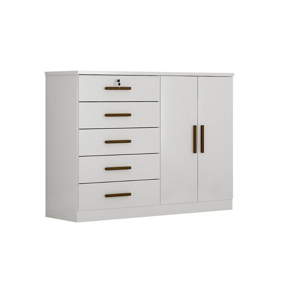 Cômoda de Quarto Space c/ 2 Portas e 5 Gavetas Branco - Novo Horizonte - 1