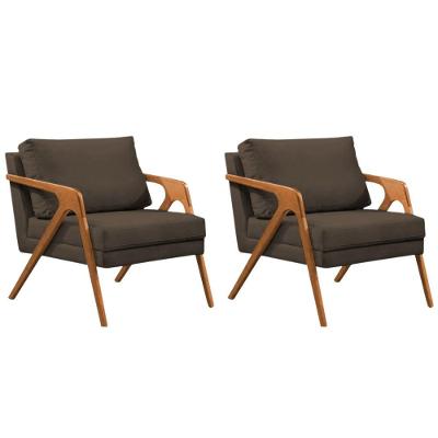 Conjunto 2 Poltronas Sala De Estar Monique Madeira Cerejeira Marrom Veludo