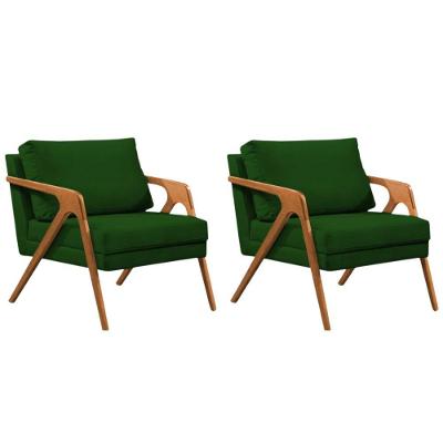 Conjunto 2 Poltronas Sala De Estar Monique Madeira Cerejeira Verde Veludo