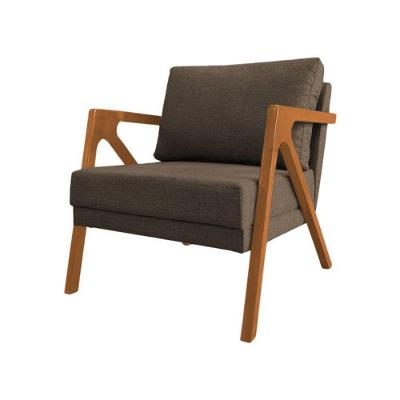 Poltrona Sala De Estar Base Madeira Maciça Monique Cerejeira Marrom Linho