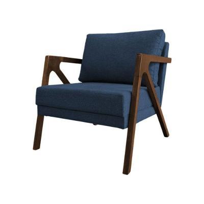 Poltrona Sala De Estar Base Madeira Maciça Monique Mel Azul Linho