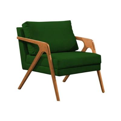 Poltrona Sala De Estar Base Madeira Maciça Monique Cerejeira Verde Veludo