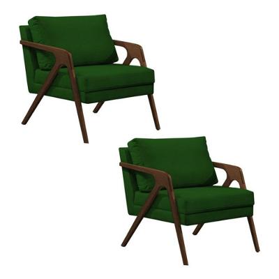 Conjunto 2 Poltronas Sala De Estar Monique Madeira Mel Verde Veludo