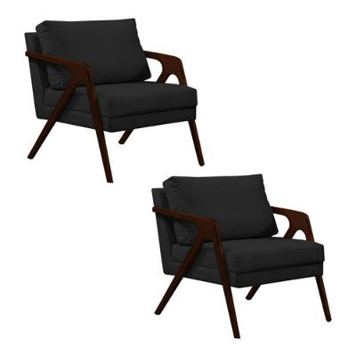 Conjunto 2 Poltronas Sala De Estar Monique Madeira Castanho Preto Veludo