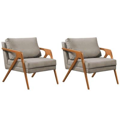 Conjunto 2 Poltronas Sala De Estar Monique Madeira Cerejeira Bege Veludo