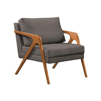 Poltrona Sala De Estar Base Madeira Maciça Monique Cerejeira Grafite Veludo