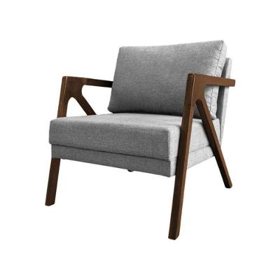 Poltrona Sala De Estar Base Madeira Maciça Monique Mel Cinza Linho