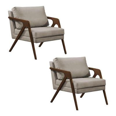 Conjunto 2 Poltronas Sala De Estar Monique Madeira Mel Bege Veludo