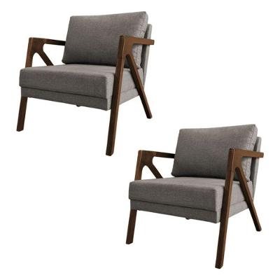 Conjunto 2 Poltronas Sala De Estar Monique Madeira Mel Grafite Linho