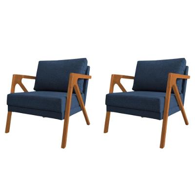 Conjunto 2 Poltronas Sala De Estar Monique Madeira Cerejeira Azul Linho