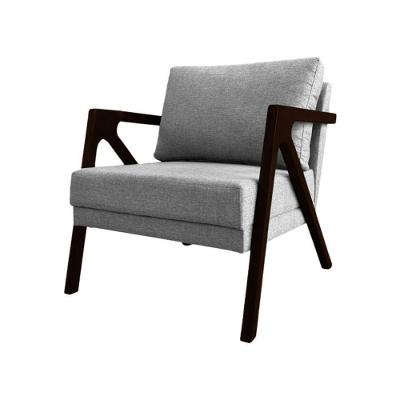 Poltrona Sala De Estar Base Madeira Maciça Monique Castanho Cinza Linho