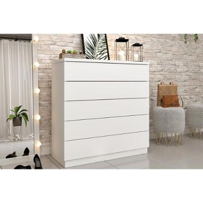 Cômoda de Quarto Premium 5 Gavetas em MDF com Corrediças Telescópicas Branco
