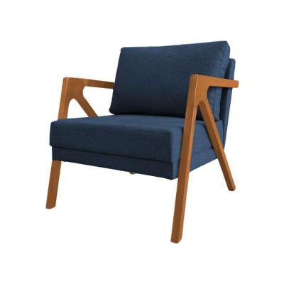 Poltrona Sala De Estar Base Madeira Maciça Monique Cerejeira Azul Linho