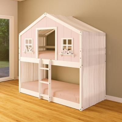 Beliche Montessoriano Casinha Dos Sonhos Com Cortina Madeira Maciça Rosa/branco Housin