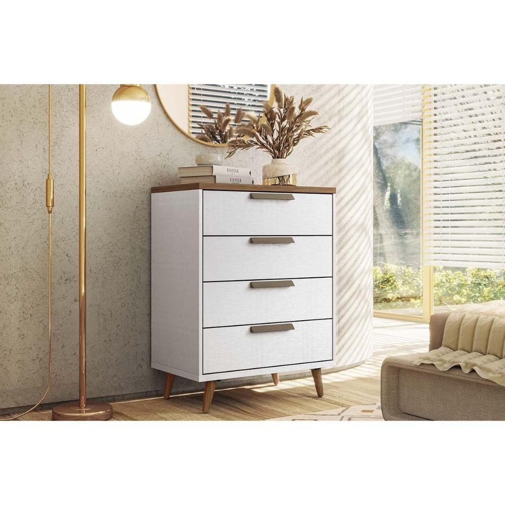 Cômoda De Quarto New Conect C/ 4 Gavetas Branco/jatoba - Santos Andirá - 1