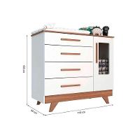 Cômoda de Quarto Retrô c/ 1 Porta Cristal e 4 Gavetas Branco/Carvalho - Peroba - 9