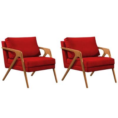 Conjunto 2 Poltronas Sala De Estar Monique Madeira Cerejeira vermelho Veludo