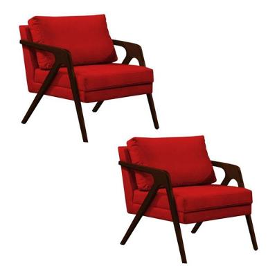 Conjunto 2 Poltronas Sala De Estar Monique Madeira Castanho vermelho Veludo