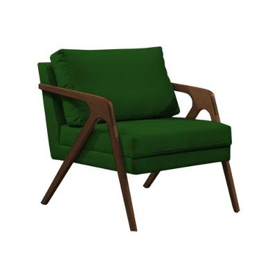 Poltrona Sala De Estar Base Madeira Maciça Monique Mel verde Veludo