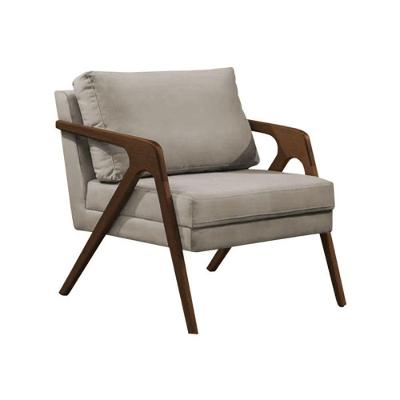 Poltrona Sala De Estar Base Madeira Maciça Monique Mel Bege Veludo