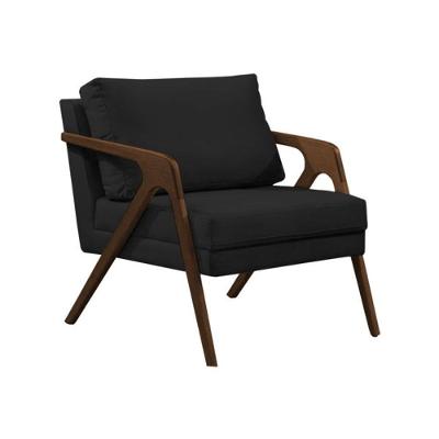 Poltrona Sala De Estar Base Madeira Maciça Monique Mel Preto Veludo