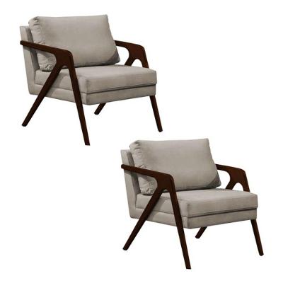 Conjunto 2 Poltronas Sala De Estar Monique Madeira Castanho Bege Veludo