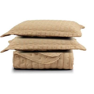 Kit Colcha Cobre Leito Casa Scarpa Plissê Queen Seersucker Premium 3 Peças Maciez E Leveza Com Textura 3d Bege Mel
