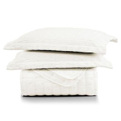 Kit Colcha Cobre Leito Casa Scarpa Plissê King Seersucker Premium 3 Peças Maciez E Leveza Com Textura 3d Palha Marfim